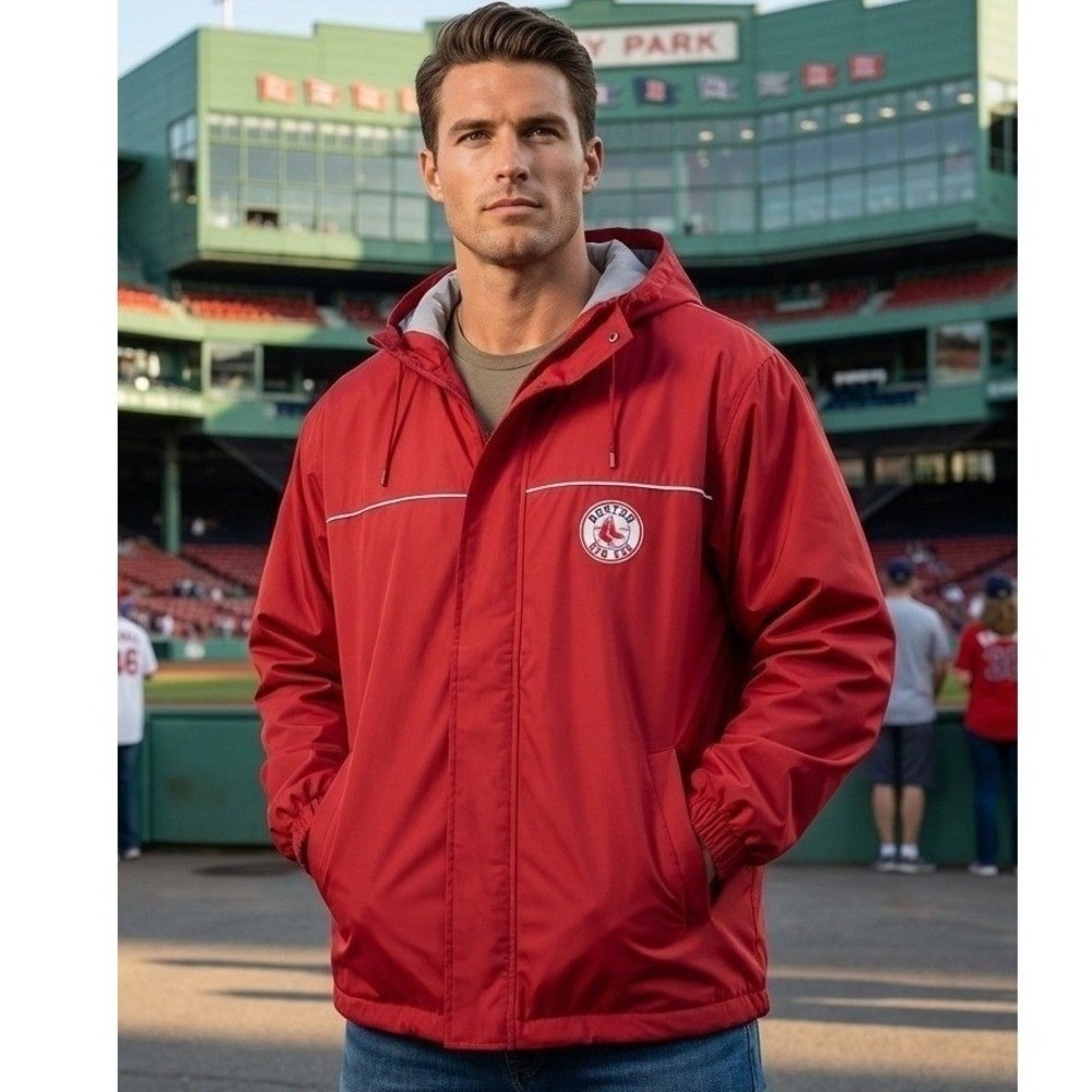 Antigua Boston Red Fox Windbreaker Hooded Jacket Men's L/XL Vented Zip Pockets